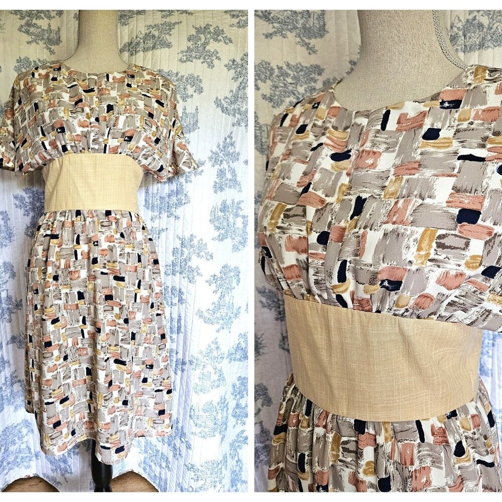 Size S Contrast Waist Flutter Sleeve Dress New